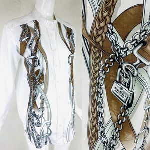 Vintage Gucci Tom Ford Era Silk Equestrian Horsebit Runway Blouse Top